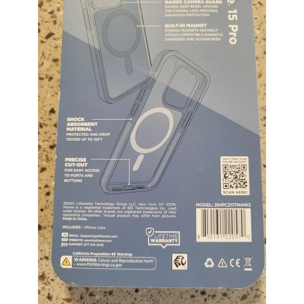 iHome Velo Blue iPhone 15 Pro Magsafe Compatible Protective Cellphone Case